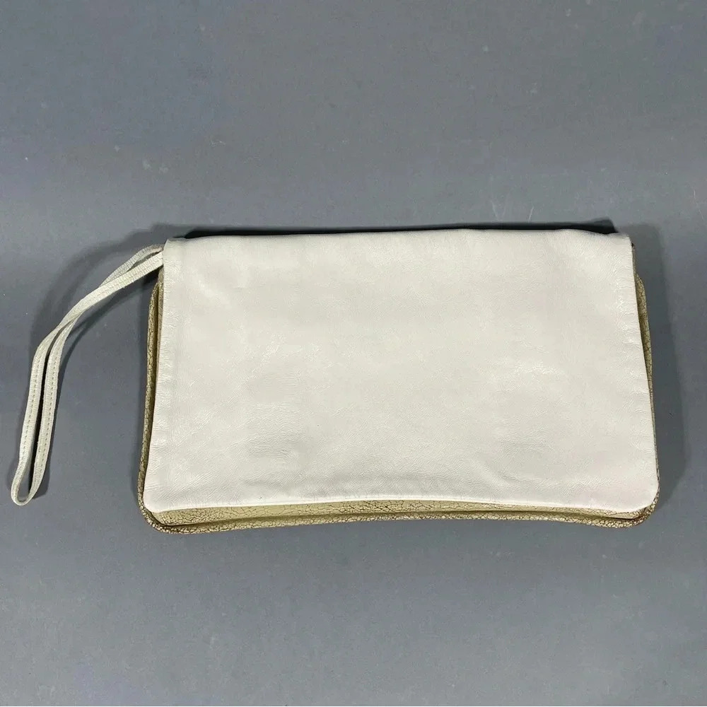 White & Beige Tan leather clutch wristlet handbag unique learher Jas-M.B London